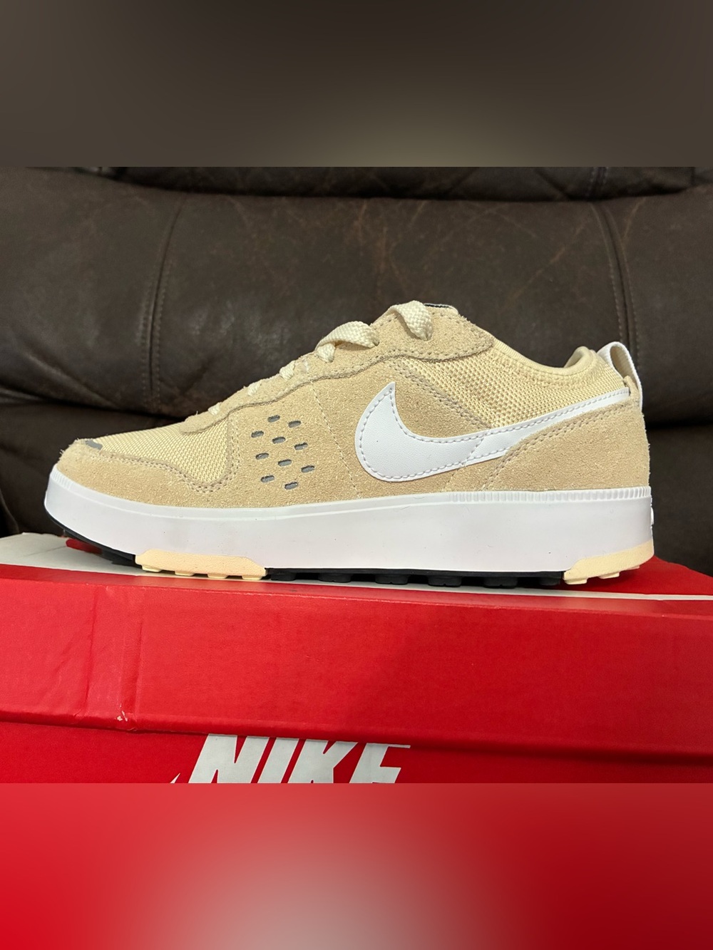 Nike City Tan Suede & Mesh Sneaker with White Swoosh brand new in box